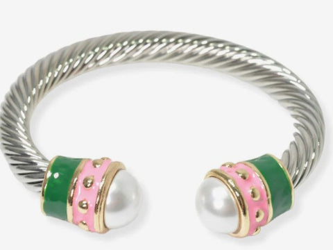 Chunky Cuff  Bracelet Pink and Green