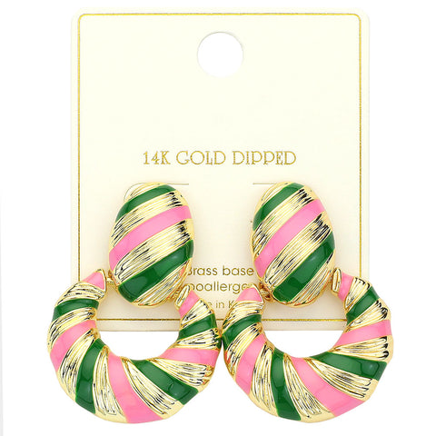Pink and Green Striped Earrings