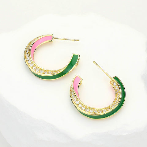 Twisted Pink and Green Earrings Gold